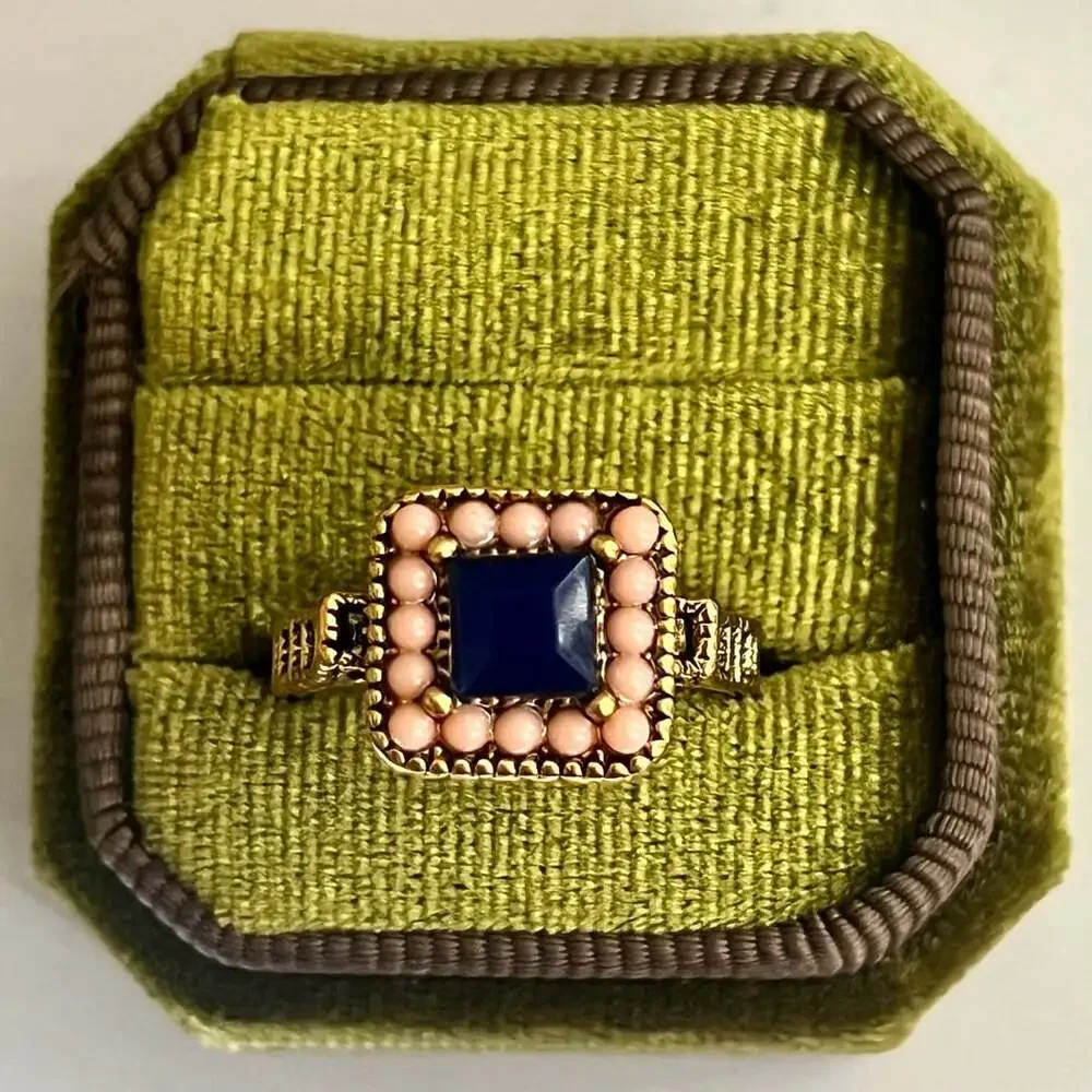 Vintage Gold Tone Blue and Pink Stone Cocktail Ring Size 9.5